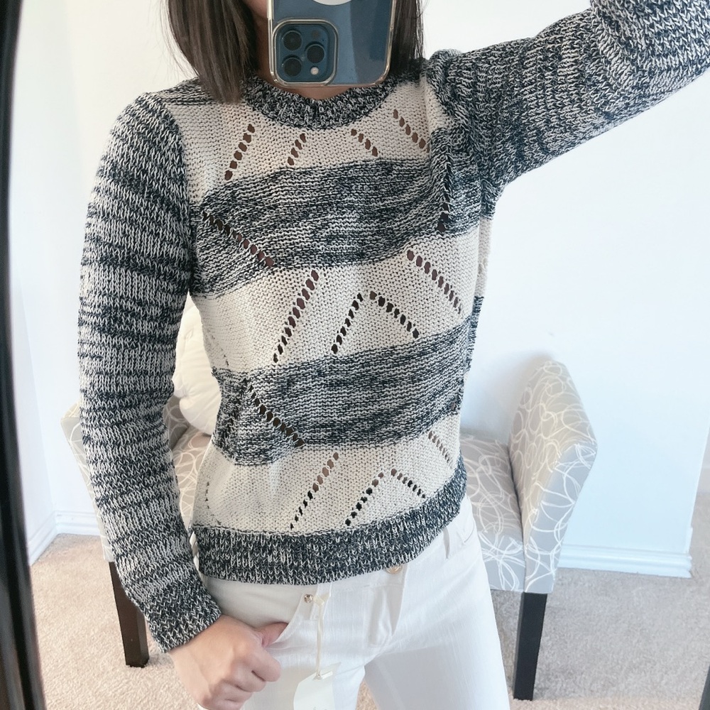 Banana Republic Black and Cream Crew Neck Sweater